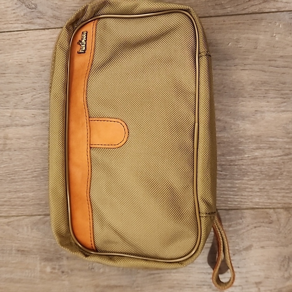 Hartmann Travel Bag Tri-Fold Accessory Makeup Shaving Accessory Kit Tan Brown
